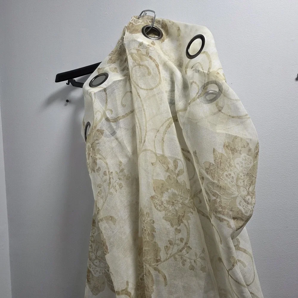 Pair 84x37  Jacobean Floral Design Linen Blend Sheer Curtain Panels‎
